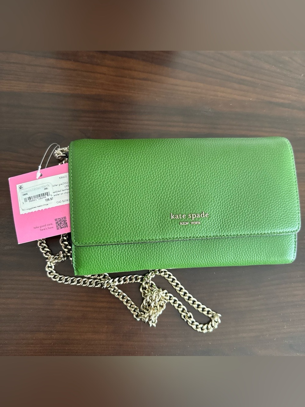 kate spade Green Pebbled Leather Chain Crossbody